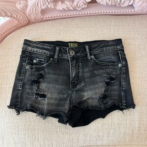 Black Distressed Denim Shorts for Women